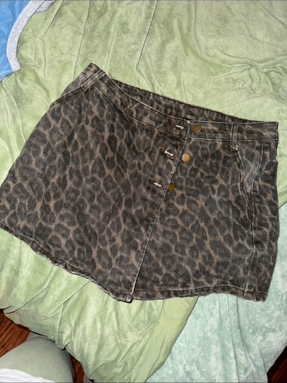 GYTO Collective Leopard Print Denim Mini Skort Brown